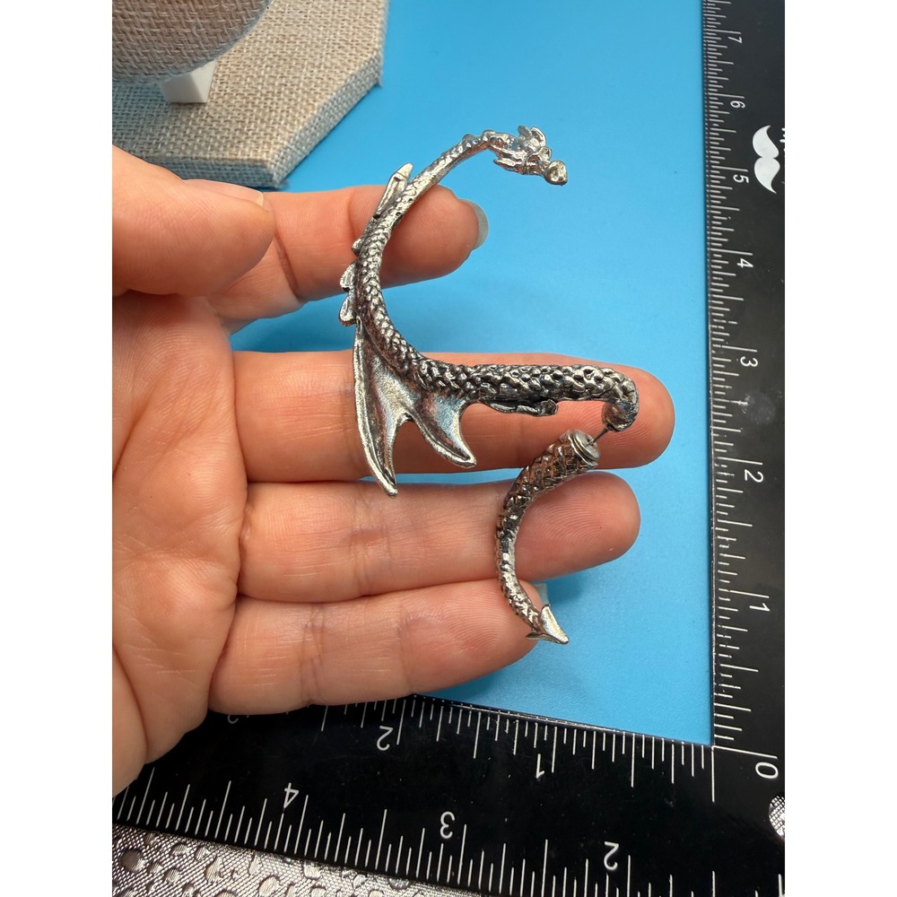 Silver Dragon Ear Cuff and Back Single Earring Mythical Gothic Fantasy Jewelry